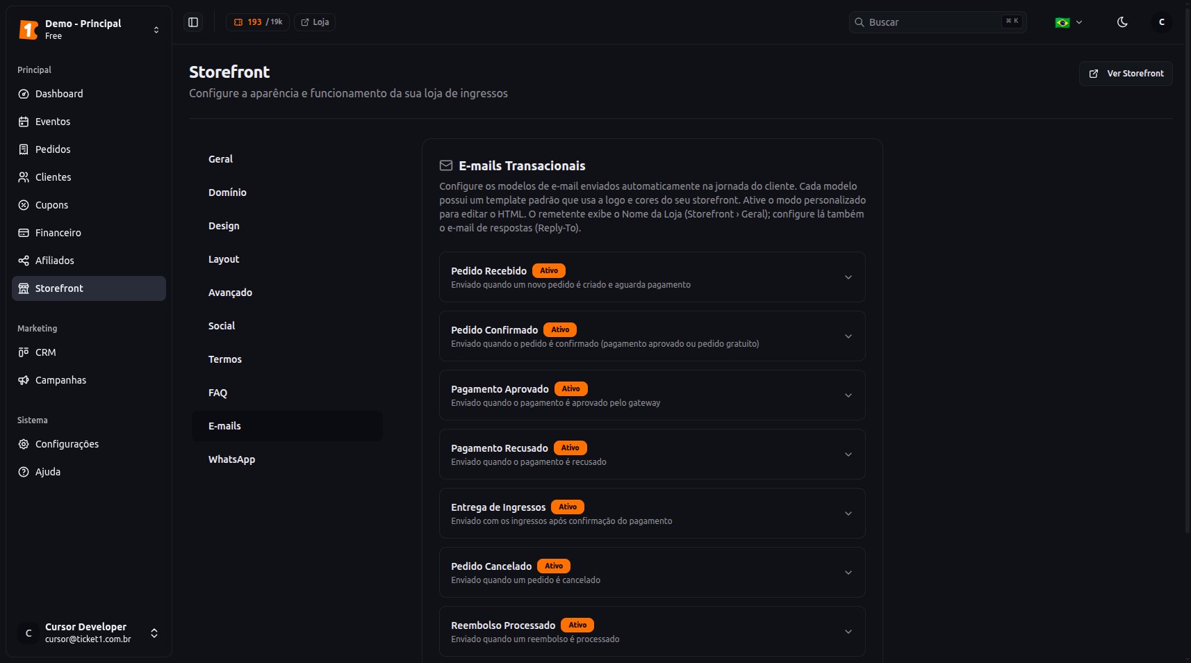 Ticket1 Comunicação automática — emails transacionais personalizados